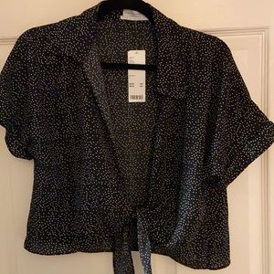 NWT Urban Outfitters Polka Dot Crop Blouse Size Large